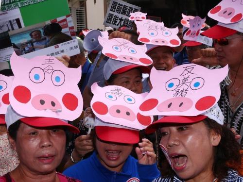 台湾民众抗议台当局拟允许含瘦肉精的美国猪肉入台。台湾《联合报》资料图